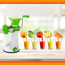 Manual juicer with steel handle for fresh juice.