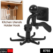 360 Degree Rotating Figure 6 Claw Kitchen Utensils Holder Hook OrganizerKitchen Rack, Non-Punching and Trace Sticky Hook for Bathroom, Door, Wall, Black (1 Pc )