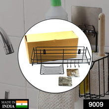 Space-saving shower rack for organizing bath items.