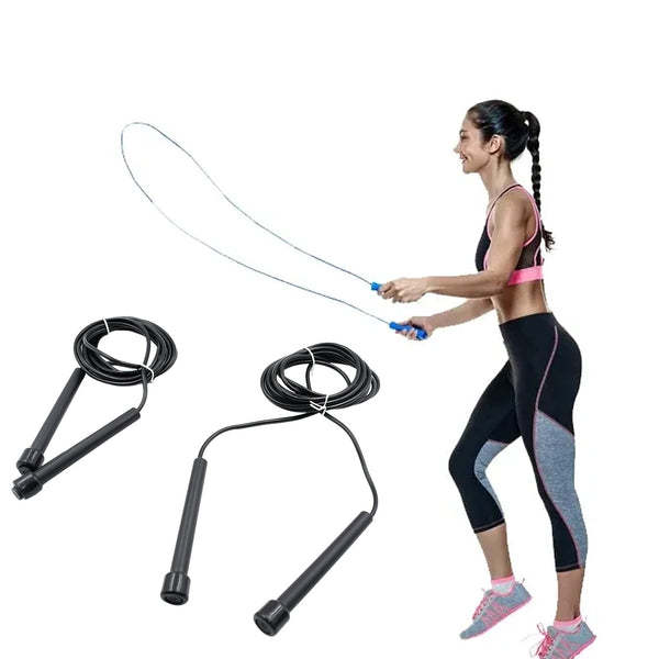 Speed skipping rope with PVC handle.