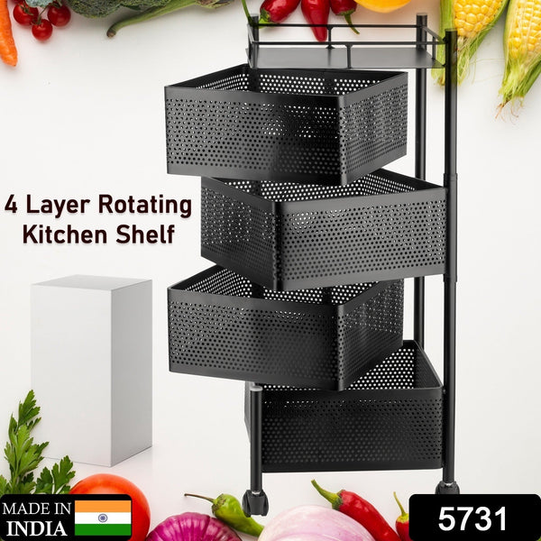 Metal High Quality Kitchen Trolley Kitchen Organizer Items and Kitchen Accessories Items for Kitchen Rack Square Design for Fruits & Vegetable Onion Storage Kitchen Trolley with Wheels (4 Layer)