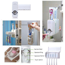 Easy-to-use toothpaste dispenser and brush holder.