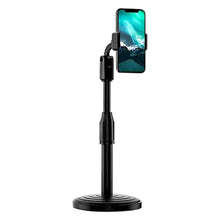 Height adjustable mobile stand for table, perfect for hands-free phone use on desktops.