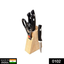 Knife set with wooden storage block and scissors