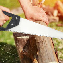 Close-up of hand saw with hardened steel blades.