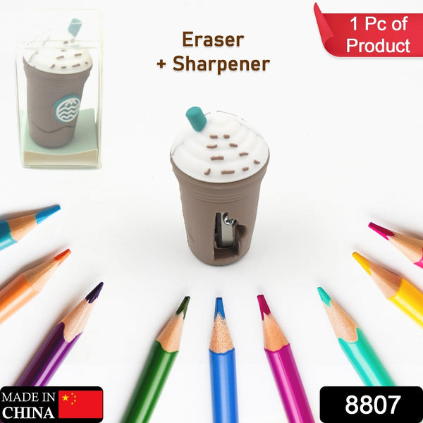 2In1 3D Cute Coffee Or Ice cream Shape sharpner Like Rotary Manual Pencil Sharpener for Kids  Ice Cream Style Office School Supplies, Back to School Gift for Students,Kids Educational Stationary kit, B'Day Return Gift (1 Pc)