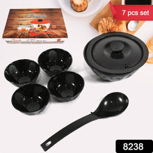 Marvela High Quality Dinning Dinner / Pudding Set 4 pcs Ceramic Medium Bowls, 1 Pc Ceramic big Bowl With 1 Pc Plastic Lid and 1 Pc plastic Serving Spoon, Lightweight Microwave, and Dishwasher Safe (7 Pcs set)