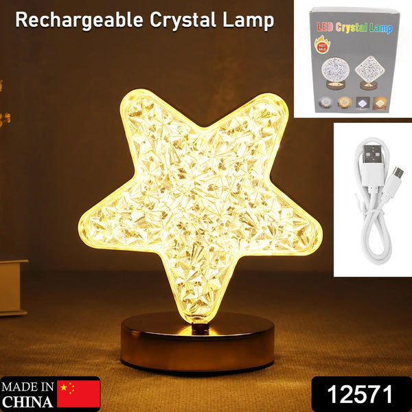 Star Shape Crystal Diamond Lamp Cordless Luxury Lamp with USB Rechargeable, 3-Way Dimmable & Touch Control Decorative Nightstand Lamp for Bedroom, Living Room, Party, Restaurant Decor (1 Pc )