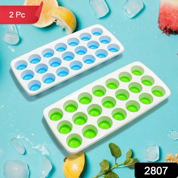 21 Cavity Pop Up Ice Cube Trays-Easy Release, Flexible Silicone Bottom - Stackable, BPA Free, Food Grade - for Convenient Freezer Ice Making (2 Pc Set)