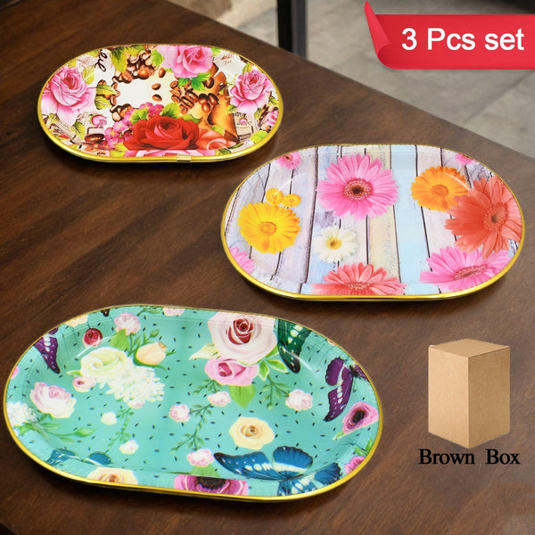 Plastic Flower Printed Design Serving Tray 